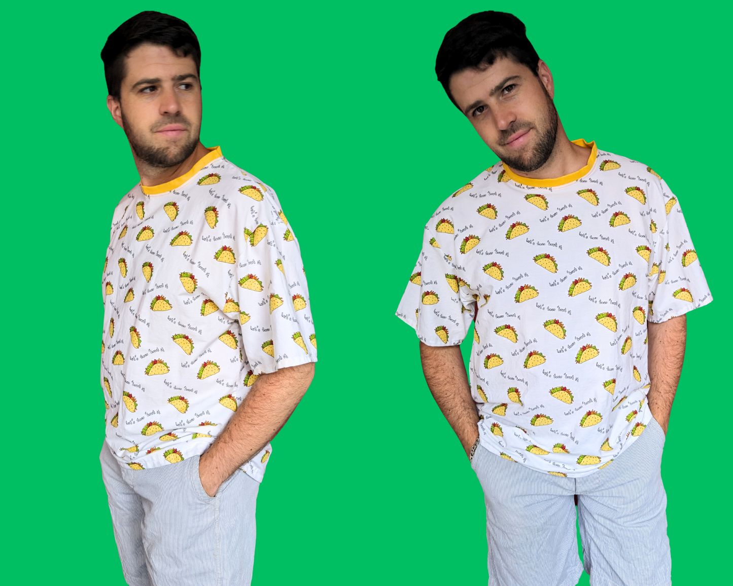 Handmade, Upcycled Let's Taco 'Bout It Bedsheet T-Shirt Oversized XS - Fits Like A Size M