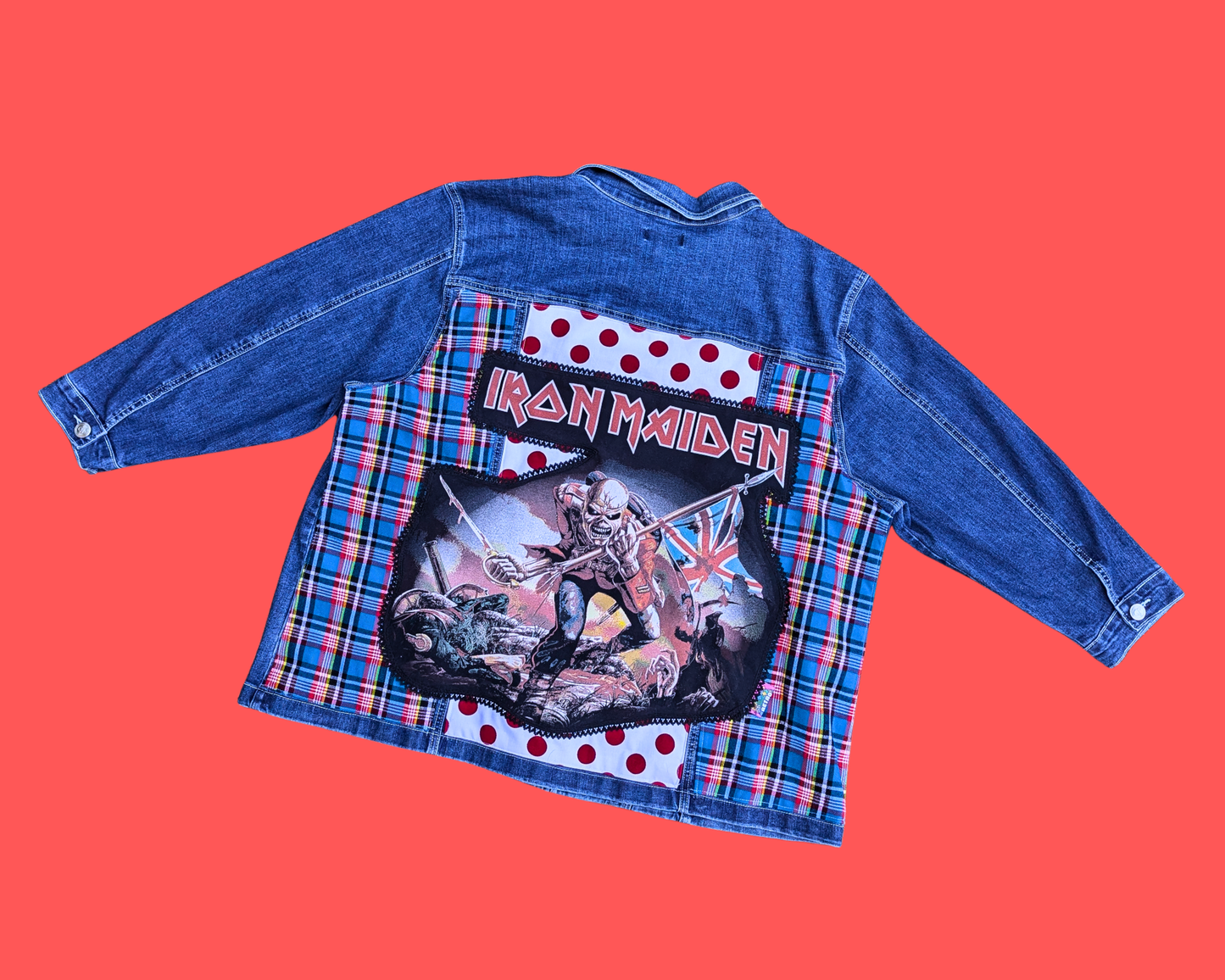 Veste en jean Iron Maiden faite à la main et recyclée, taille 4XL