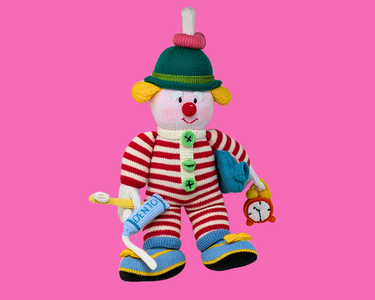 Grande peluche clown faite main au crochet, accessoire pour dormir
