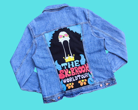 Veste en jean une pièce faite à la main et recyclée, taille L