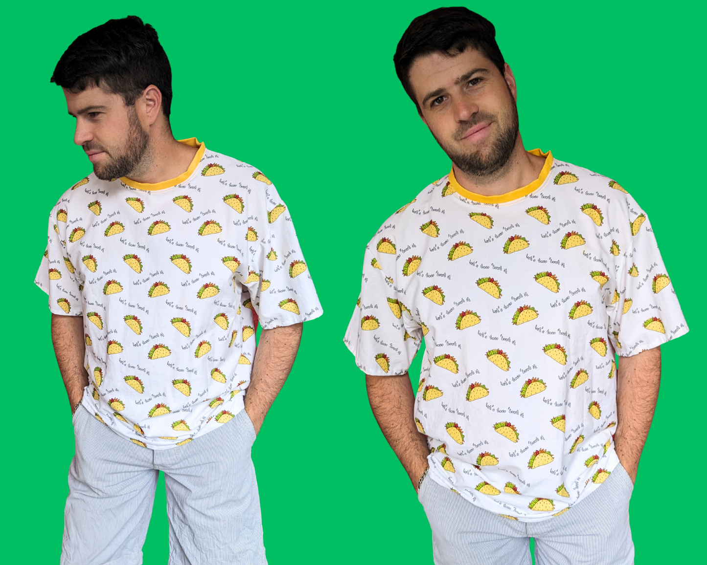 Handmade, Upcycled Let's Taco 'Bout It Bedsheet T-Shirt Oversized XS - Fits Like A Size M