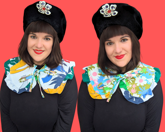 Collier de pèlerin réversible fait main, recyclé et avec volants, fabriqué avec des draps de dinosaures