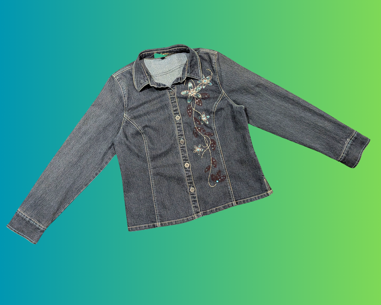 Handmade, Upcycled Bob Ross Denim Jacket Size XL