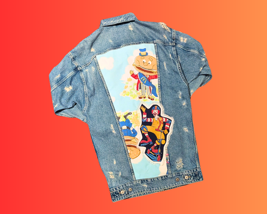 Handmade, Upcycled McDonald's Long Denim Jacket Size S