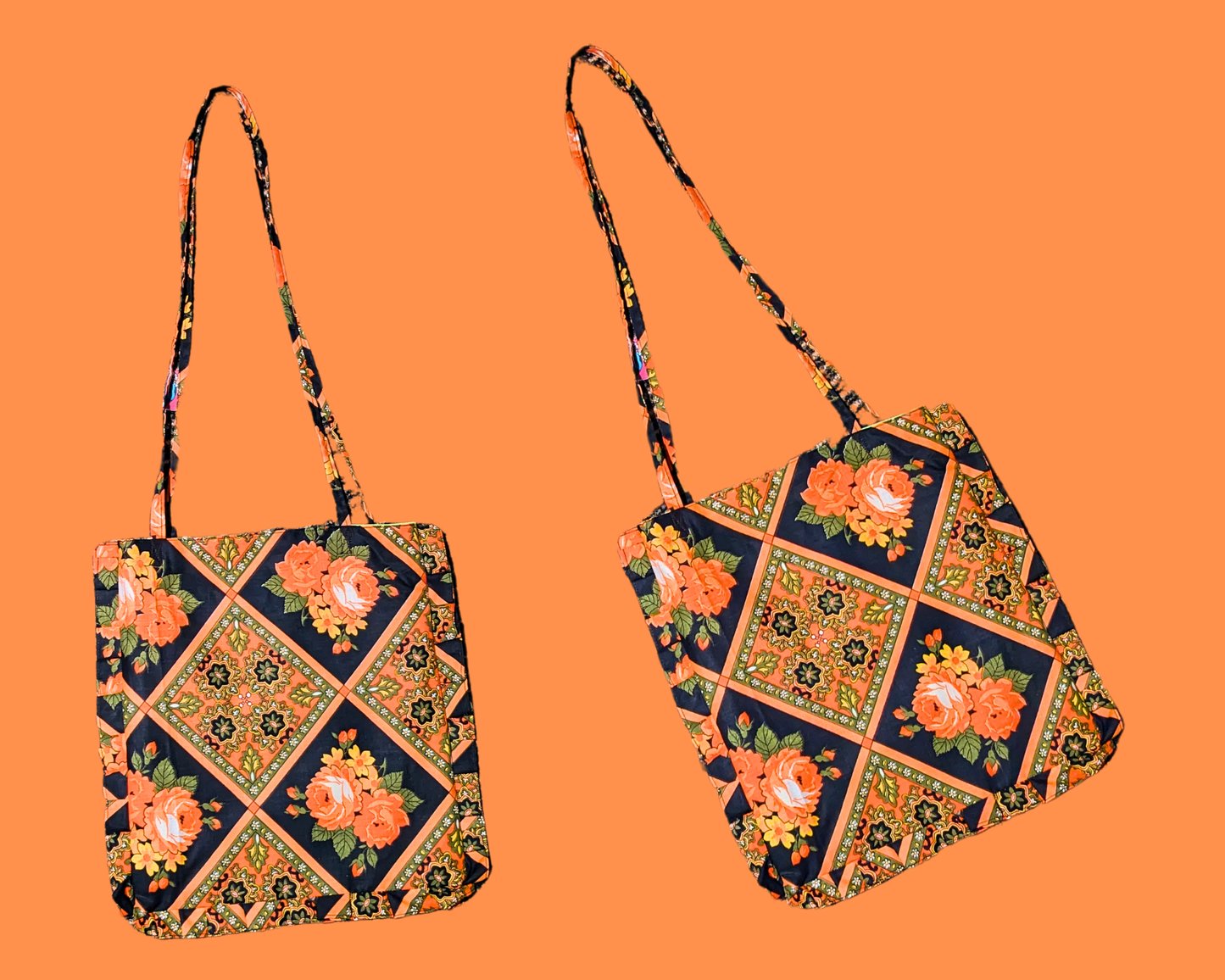 Sac fourre-tout en tissu fleuri rose fait main et recyclé