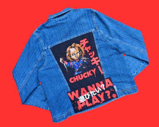 Veste en jean Chucky recyclée et faite à la main, taille XXL