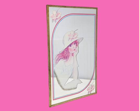 Miroir vintage des années 1970 avec illustration de fille