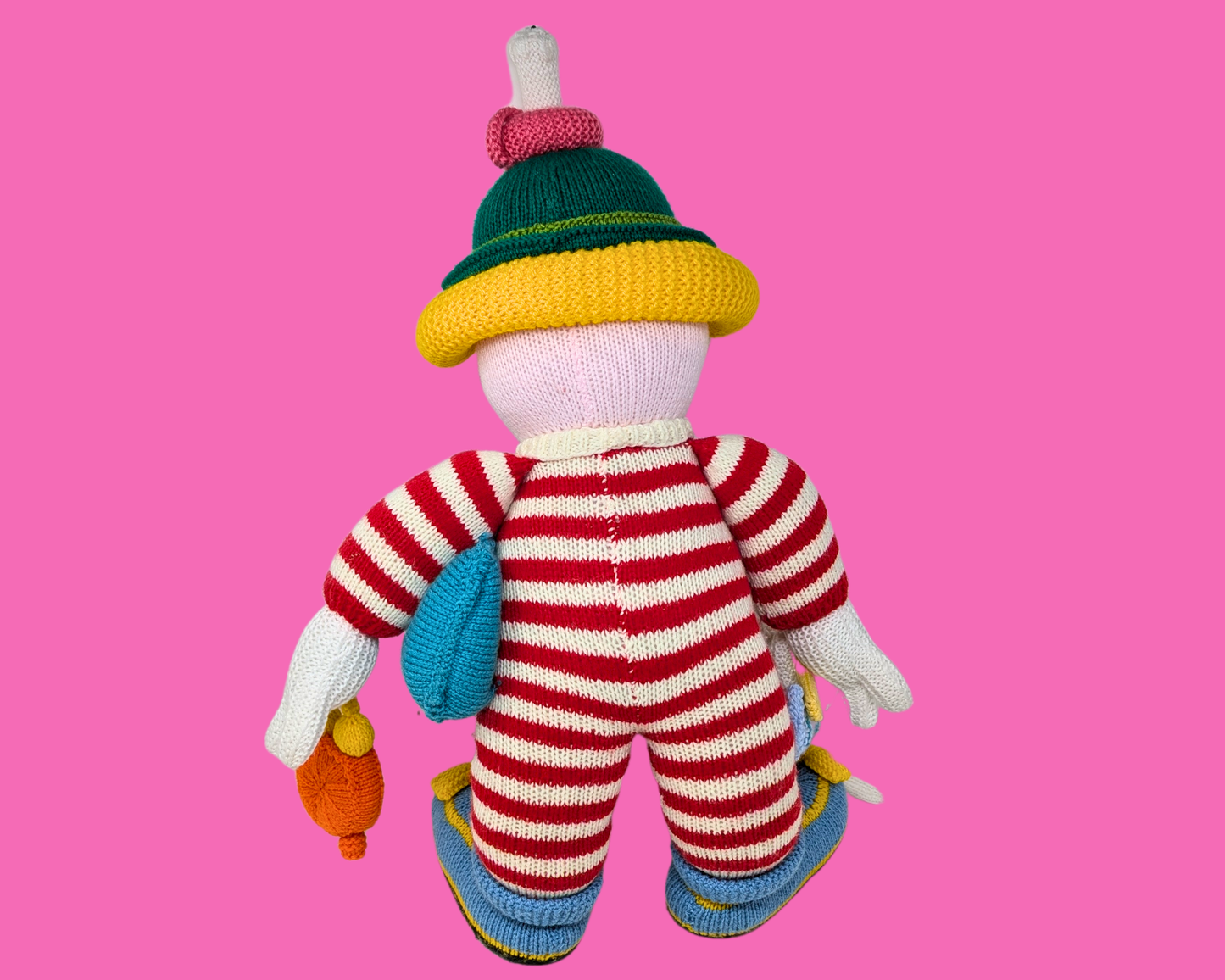 Grande peluche clown faite main au crochet, accessoire pour dormir