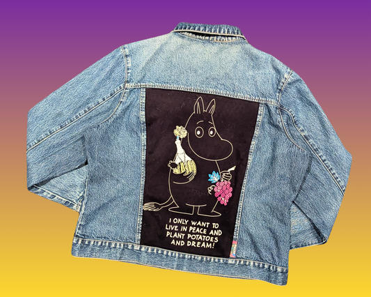 Handmade, Upcycled Moomin Denim Jacket Size XL