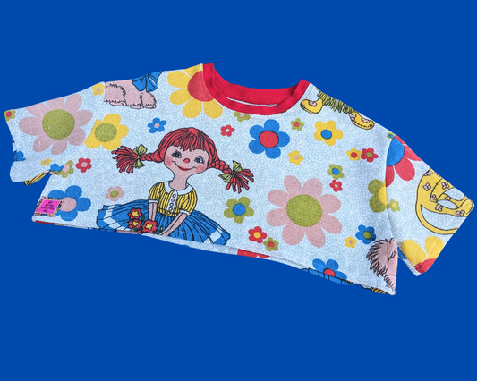 Fait à la main, Upcycled Toy Story 4 Drap de lit Crop Top Taille XS