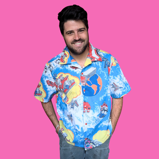 Handmade, Upcycled Transformers Bedsheet Button Down Shirt Size L