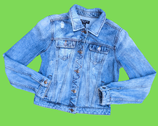 Veste en jean faite à la main et recyclée Le Grinch qui a volé Noël Taille L