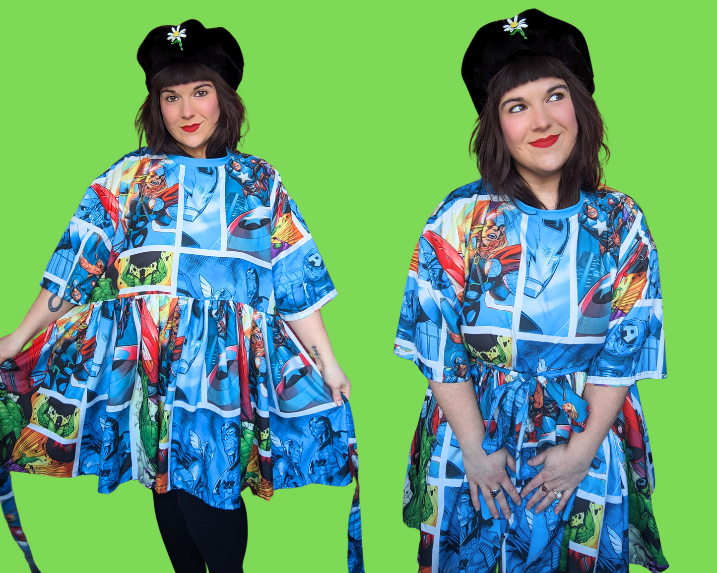 Robe t-shirt drapée Marvel Avengers faite à la main et recyclée, taille 2XL