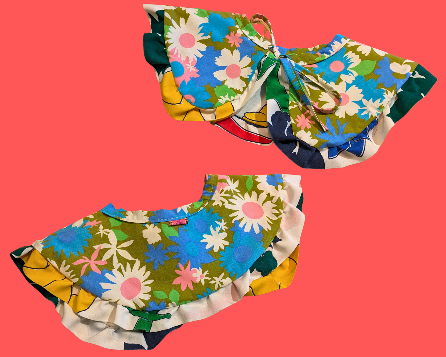 Collier de pèlerin réversible fait main, recyclé et avec volants, fabriqué avec des draps de dinosaures