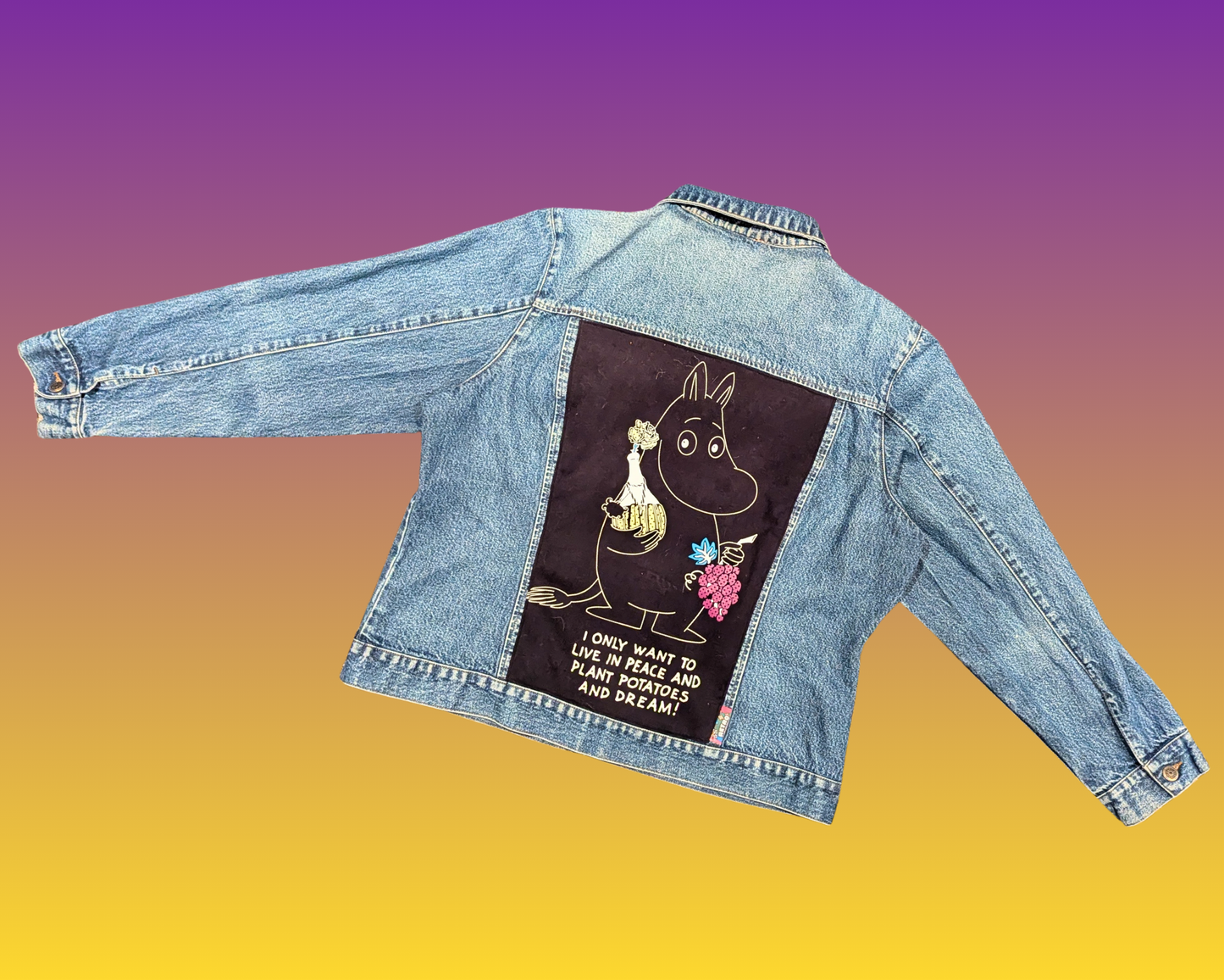 Handmade, Upcycled Moomin Denim Jacket Size XL
