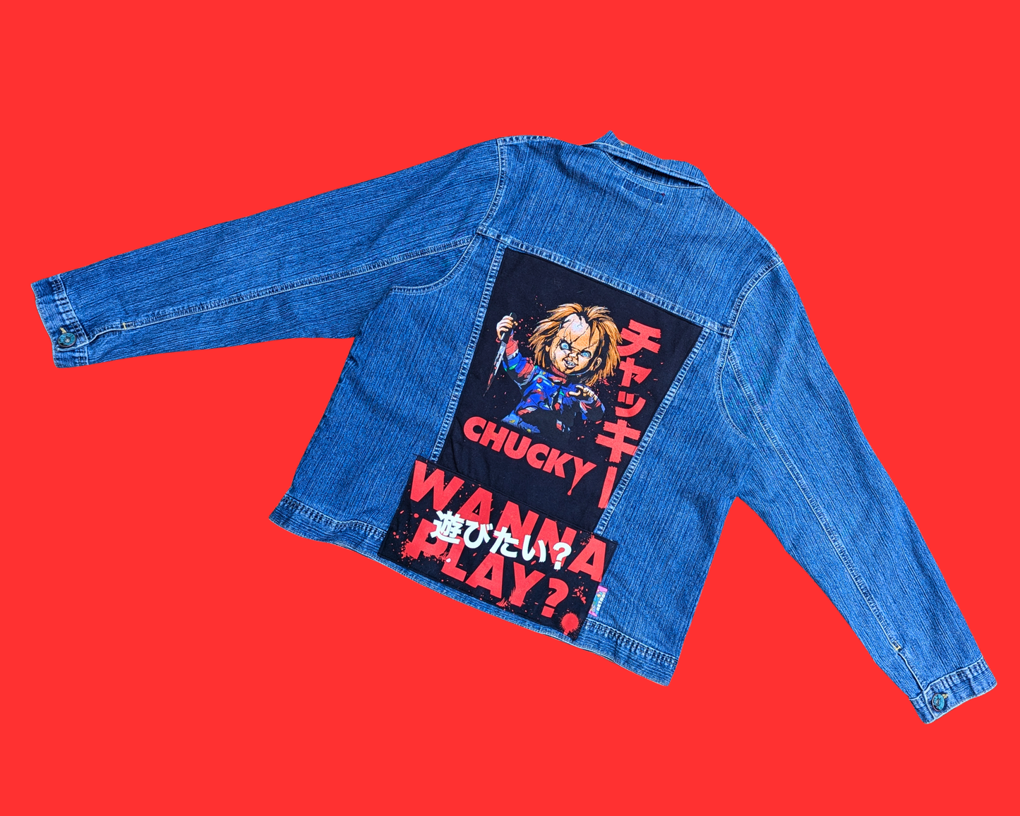Handmade, Upcycled Chucky Denim Jacket Size XXL