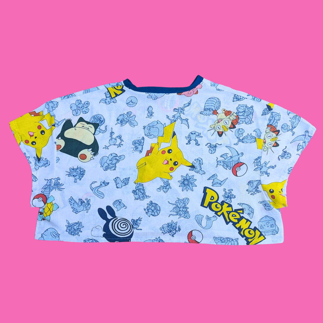 Handmade, Upcycled Pokemon Bedsheet Crop-Top Oversized XL, Fitted 2XL