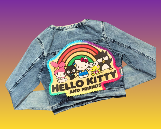 Handmade, Upcycled Hello Kitty and Friends Denim Jacket Size M For Kids
