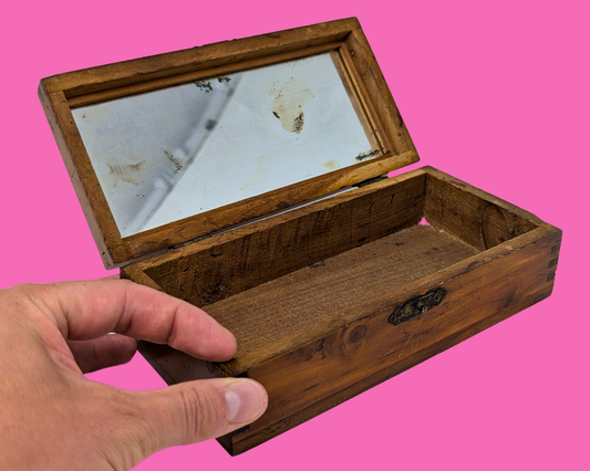 Coffret à bijoux en bois vintage des années 1960 avec miroir