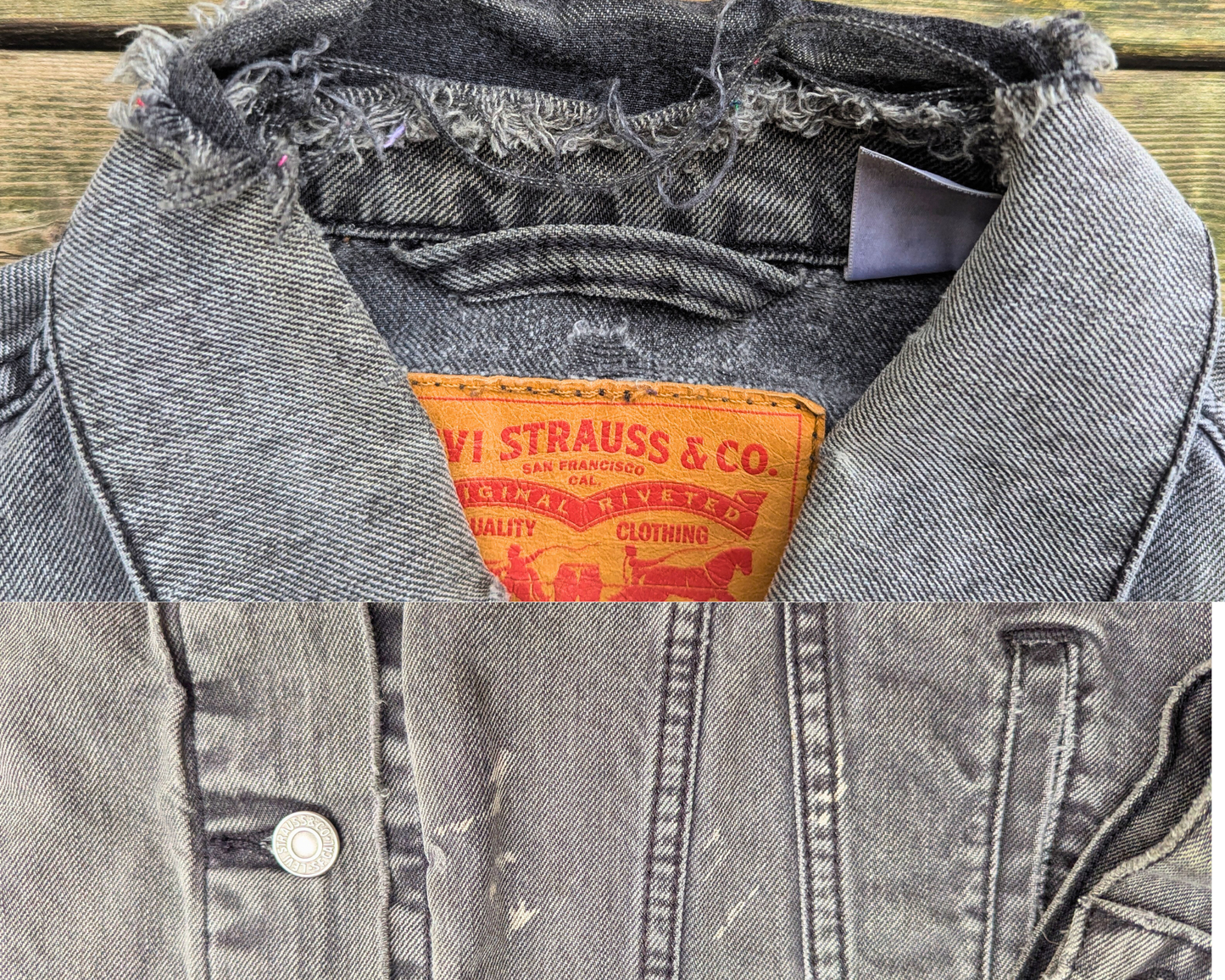 Veste en jean Levi's noire Smashing Pumpkins, fabriquée à la main et recyclée, taille L
