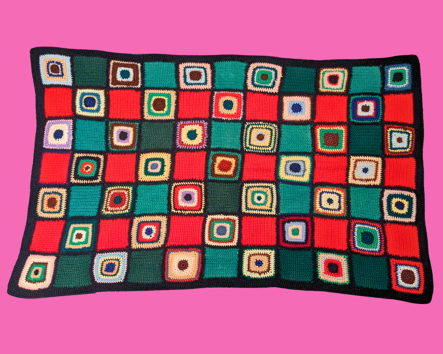Couverture au crochet en laine vintage des années 1970, groovy et funky