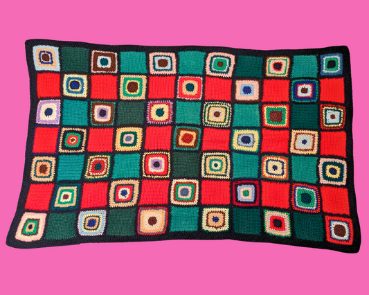 Couverture au crochet en laine vintage des années 1970, groovy et funky
