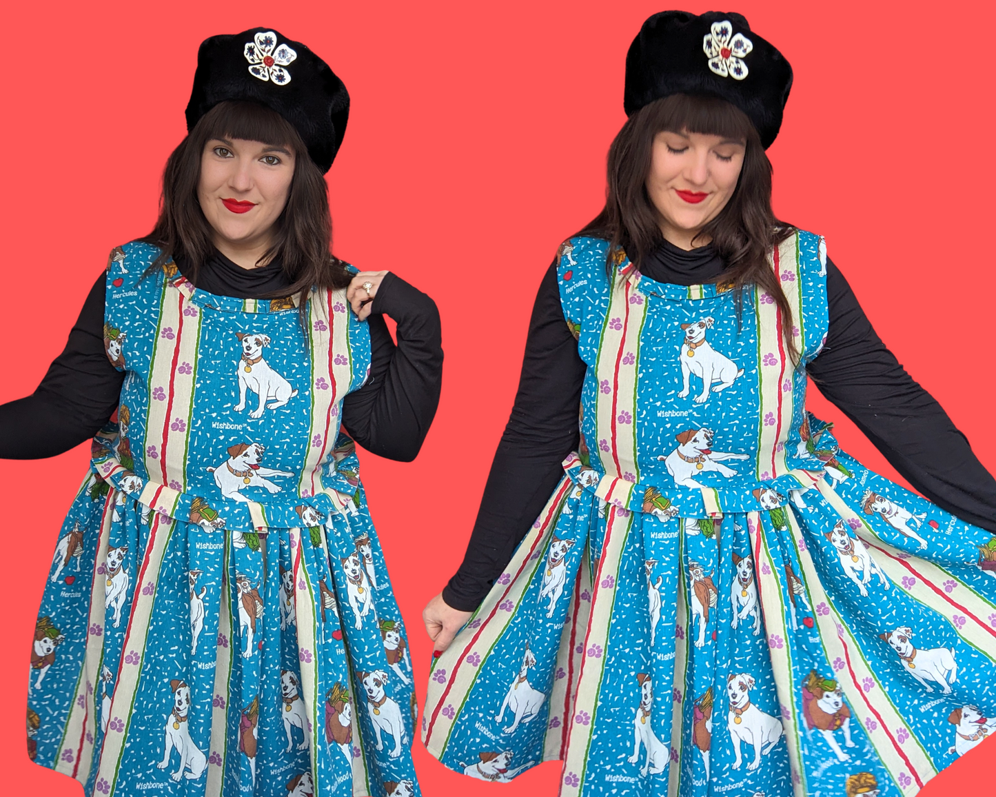 Handmade, Upcycled Vintage 1990's Wishbone the Dog Bedsheet Sleeveless Dress Fits Size L