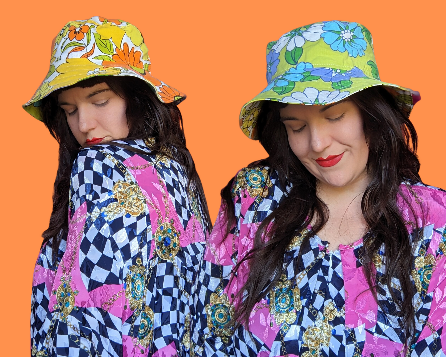 Groovy, Floral Reversible Bucket Hats For Adults Made from Vintage, Upcycled Floral 1960's Bedsheet