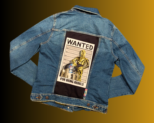 Veste en jean Star Wars recyclée et faite à la main, recherchée pour être rebelle, taille L
