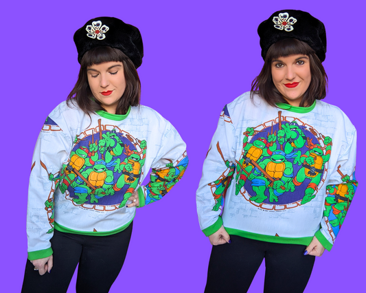 Pull Tortues Ninja surdimensionné fait main et recyclé, taille M