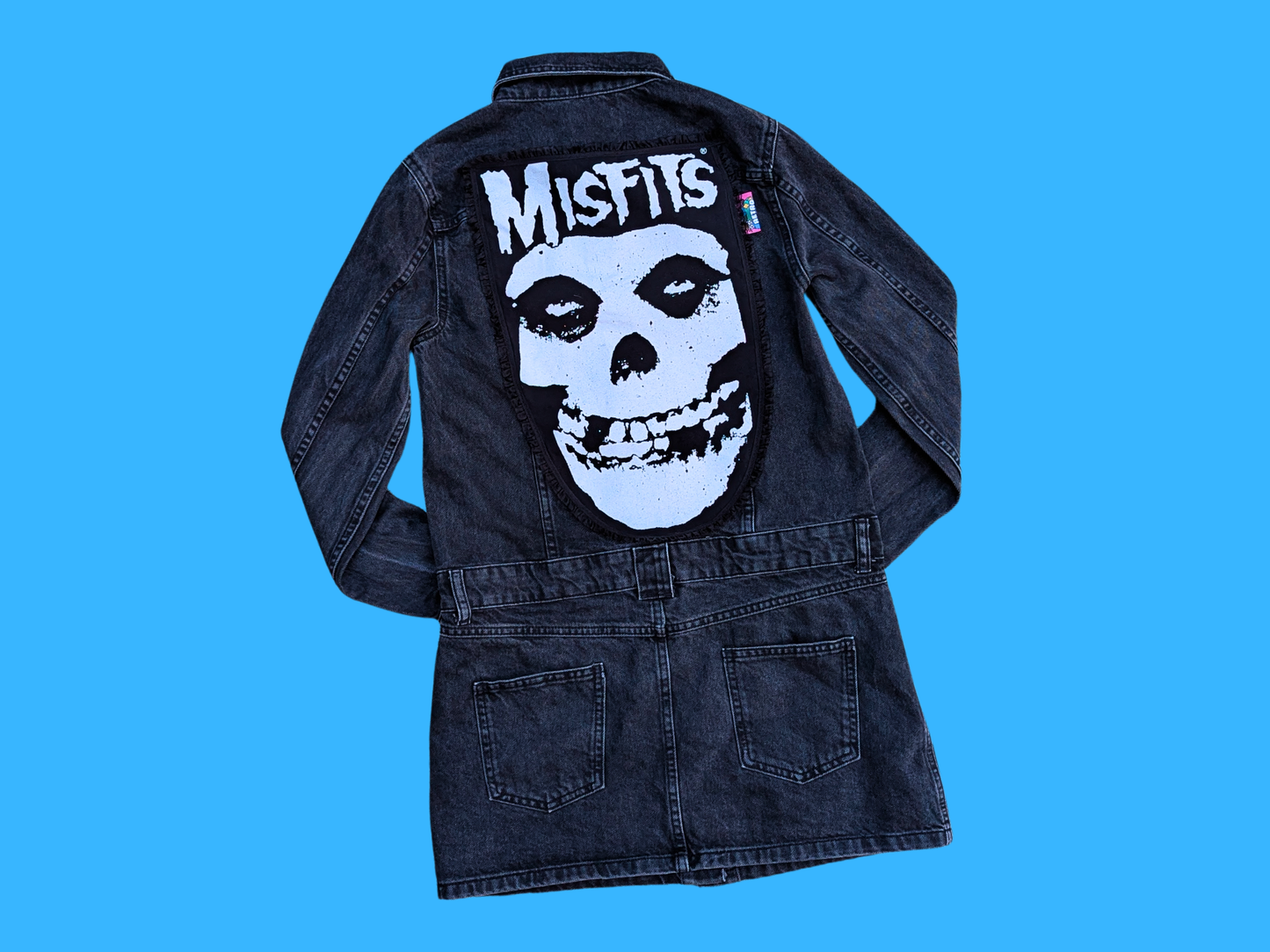 Handmade, Upcycled Misfits Black Denim Jacket/Dress Size XS