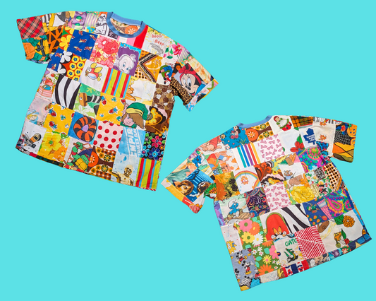 Handmade, Upcycled Patchwork T-Shirt Oversized XL, Fitted 2XL