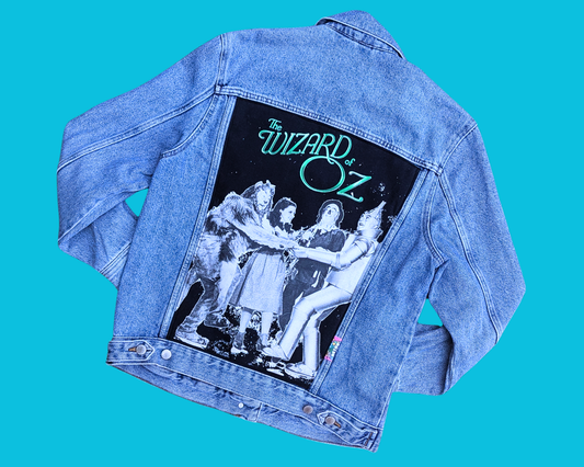 Veste en jean Le Magicien d'Oz faite à la main et recyclée, taille L