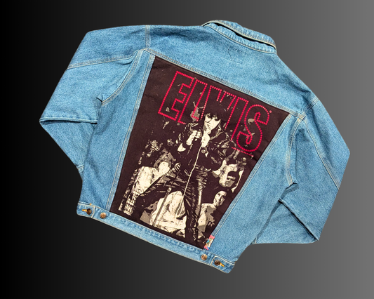 Veste en jean Elvis recyclée et faite à la main, taille M