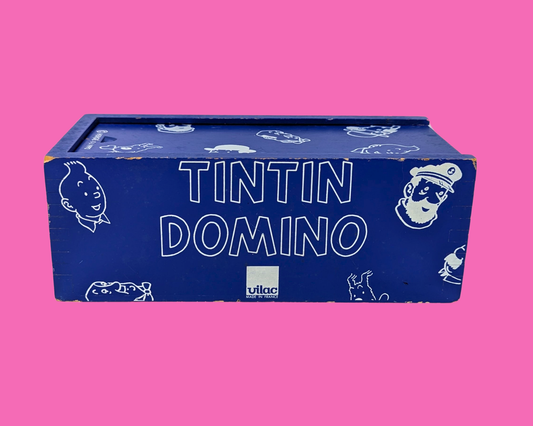 Boîte en bois vide Tintin bleu Y2K, Domino