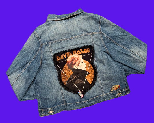 Veste en jean David Bowie, Sound and Vision, fabriquée à la main et recyclée, taille 2XL