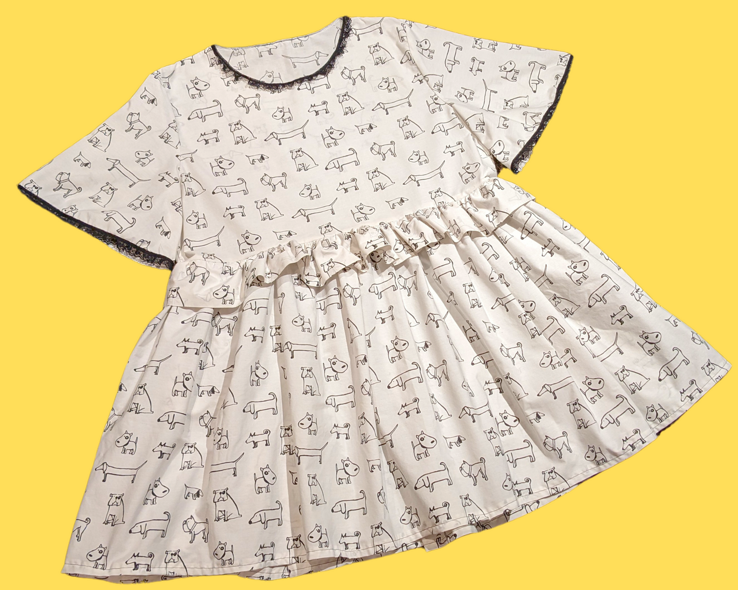Handmade, Upcycled Dog Doodles Bedsheet Dress Fits Size 2XL