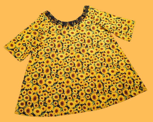 Robe en tissu tournesols recyclée et faite à la main, taille 3XL