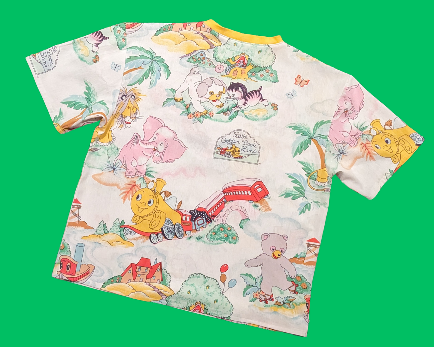 Handmade, Upcycled Little Golden Book Land Bedsheet T-Shirt Size M