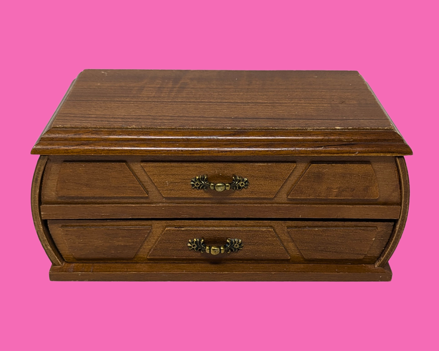 Coffret à bijoux en bois vintage des années 1970 avec miroir
