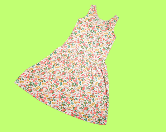 Robe fleurie vintage des années 1990 sans manches, taille basse, taille M