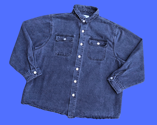 Veste en jean noire The Blues Brothers, fabriquée à la main et recyclée, taille S