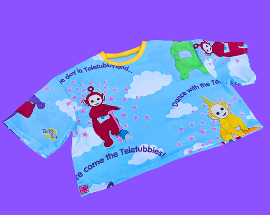 Haut court en drap de lit Teletubbies fait main et recyclé, taille S à XL