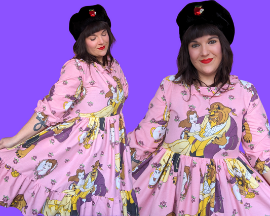 Drap de lit fait main et recyclé de Walt Disney La Belle et la Bête, taille L