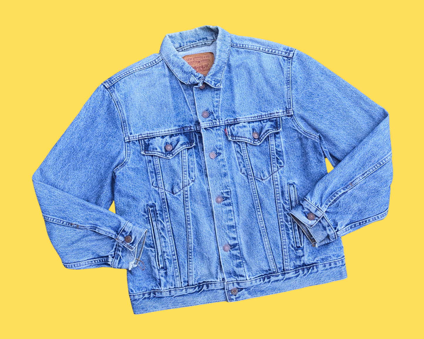 Veste en jean Levi's faite à la main et recyclée, inspirée des Simpsons et d'Abbey Road, taille M