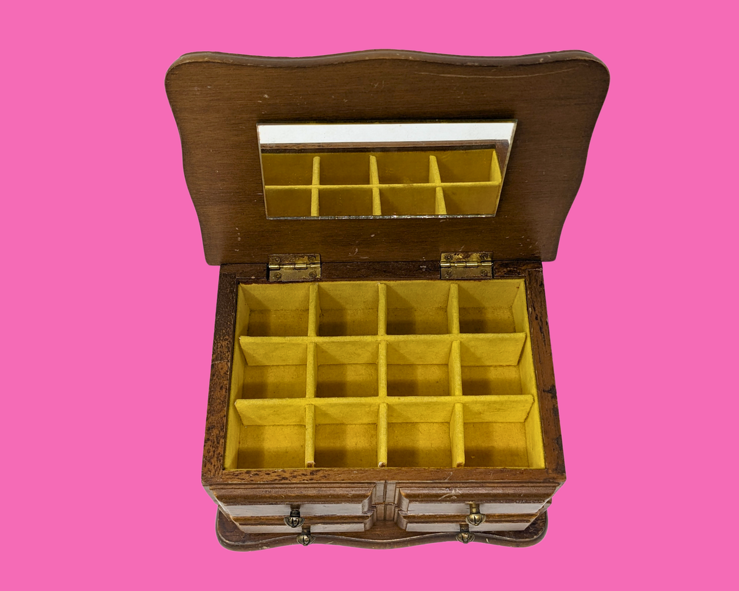 Petite boîte à bijoux en bois vintage des années 1980