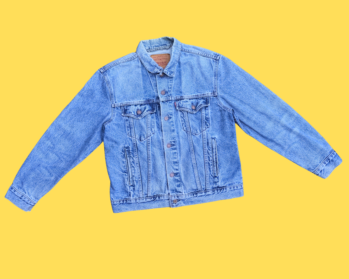 Veste en jean Levi's faite à la main et recyclée, inspirée des Simpsons et d'Abbey Road, taille M