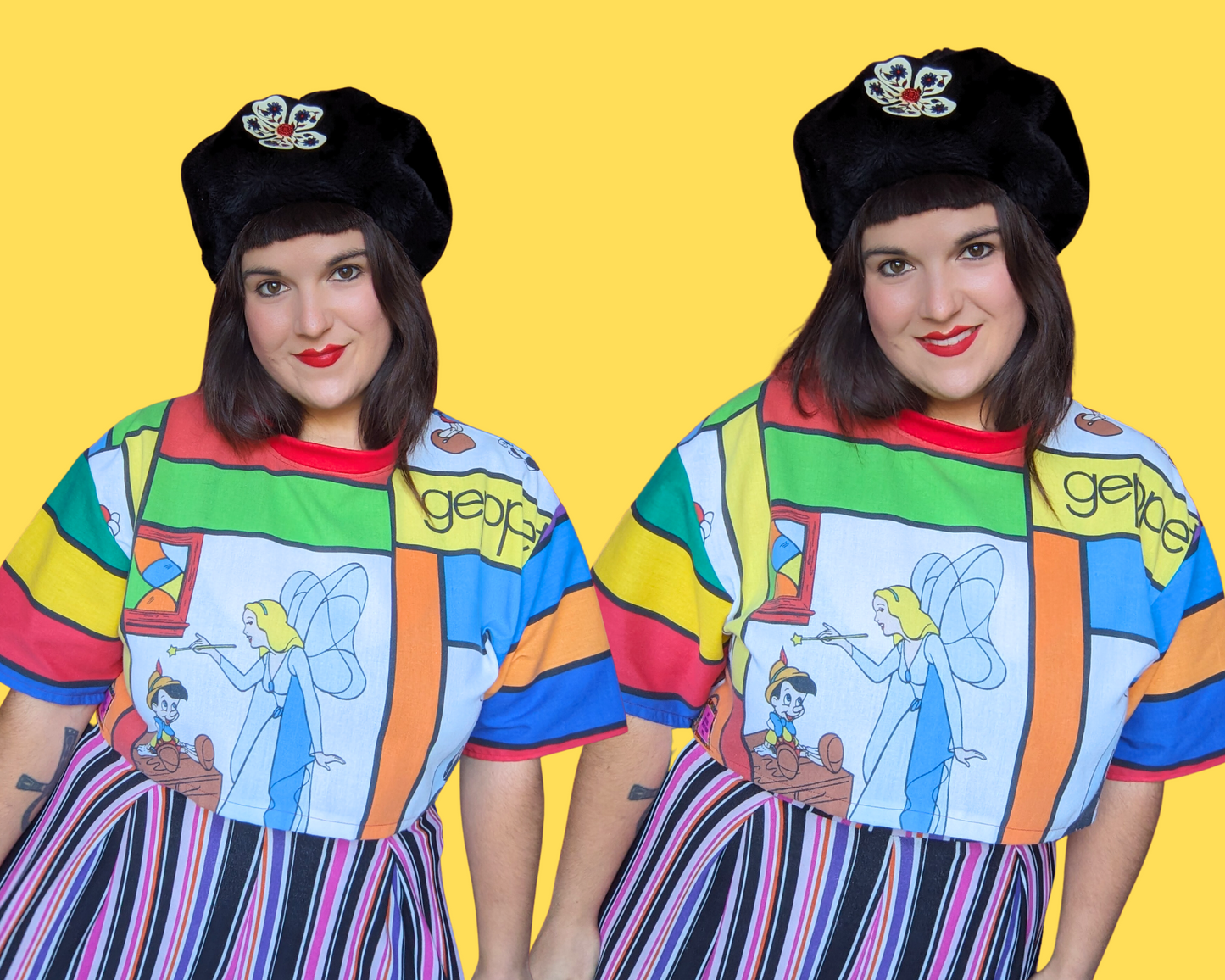 Haut court surdimensionné Pinocchio de Walt Disney, fait main et recyclé, taille XS - Taille M