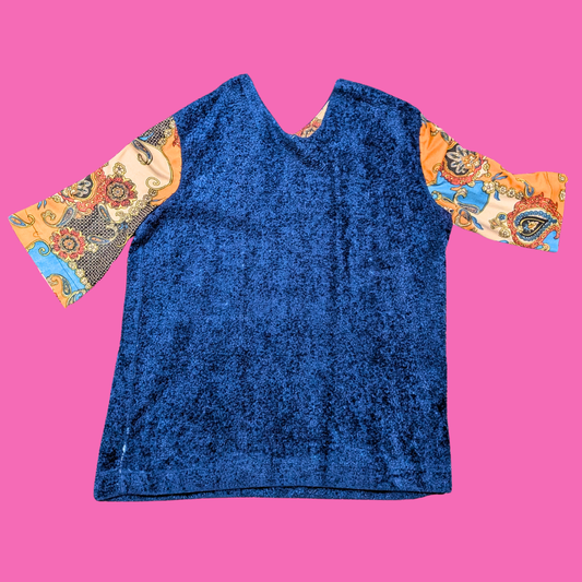 Vintage 1990's Handmade Blue Fuzzy Fabric T-Shirt Size L