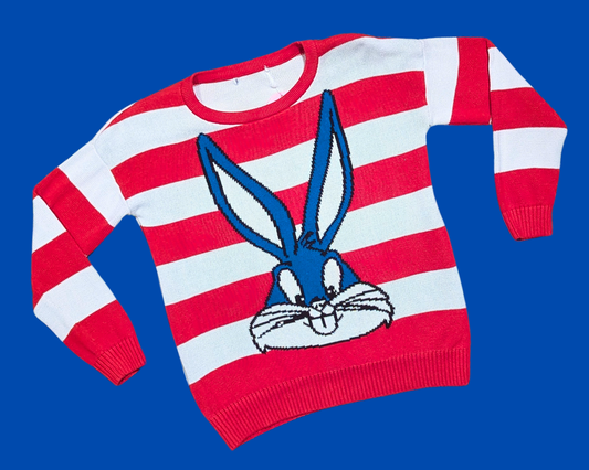 Pull en tricot rayé rouge et blanc Bugs Bunny Y2K, taille S